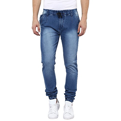 Urbano Fashion Men's Light Blue Slim Fit Stretch Jogger Jeans (Size : 36)
