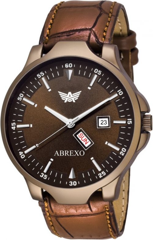 Abrexo Abx2079-BR Brown Dail Designer Genuine Leather Strap Day & Date Watch - For Men