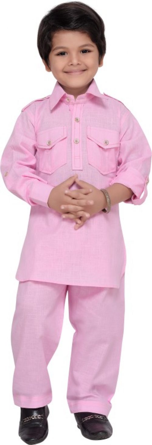 AJ Dezines Boys Festive & Party Pathani Suit Set(Pink Pack of 1)