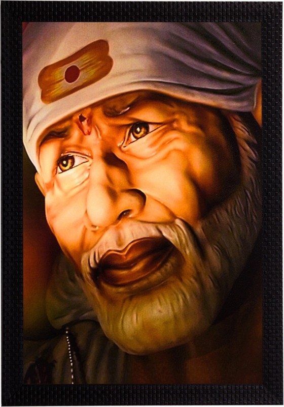 eCraftIndia Sai Baba Satin Matt Textured UV Art Canvas Painting  (14 inch x 11 inch)