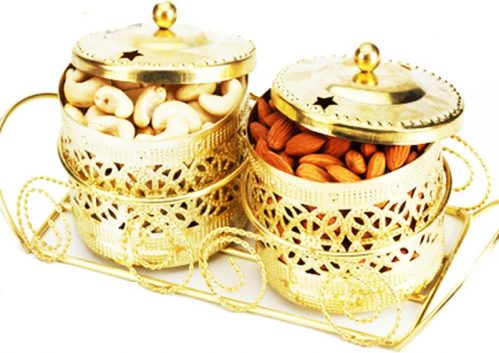 Ghasitaram Gifts Golden Dryfruit Barnis Cashews, Almonds(500 g, Tray)