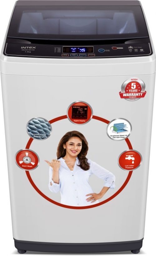 Intex 7.5 kg Fully Automatic Top Load Washing Machine Grey(WMFT75BK)