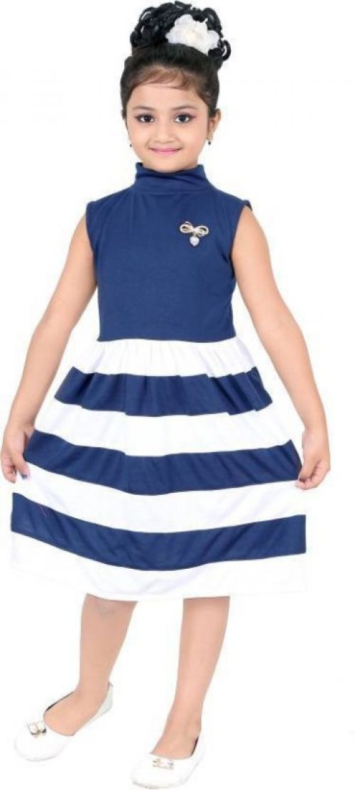 KL Collection Girls Midi/Knee Length Casual Dress(Blue, Sleeveless)