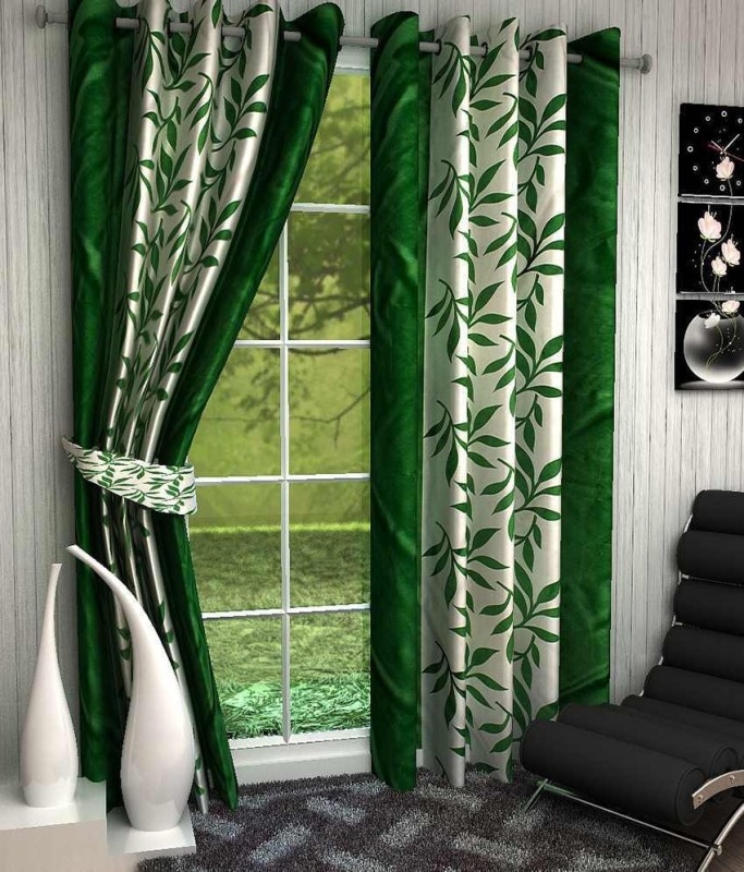 Optimistic Home Furnishing Polyester Door Curtain 210 cm (7 ft) Pack of 2  (Floral Green)