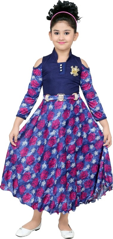 smartbazar Girls Maxi/Full Length Party Dress  (Multicolor, 3/4 Sleeve)