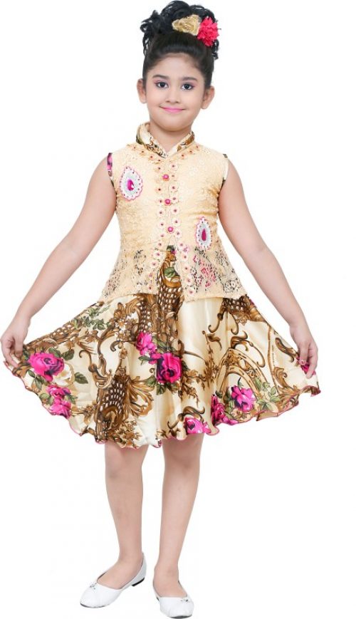 smartbazar Girls Midi/Knee Length Party Dress(Multicolor, Sleeveless)