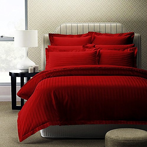 Story@Home Forever XL 300 TC Superior 100% Cotton Solid Satin Plain Double King Size Bedsheet with 2 Pillow Covers, Red