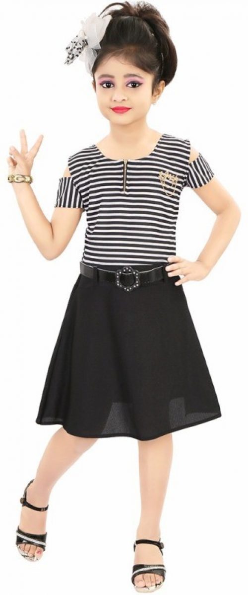 Style Junction Girls Midi/Knee Length Party Dress(Black, Fashion Sleeve)