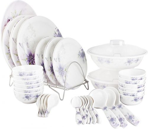 White Gold Elegant Purple Pack of 44 Dinner Set(Melamine)
