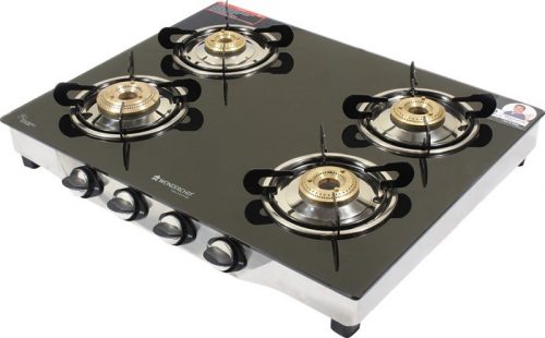 Wonderchef Ruby Glass, Stainless Steel Manual Gas Stove(4 Burners)