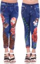 Ziva Fashion Girls Poly Cotton Printed Blue Jeggings (Pack of 2)